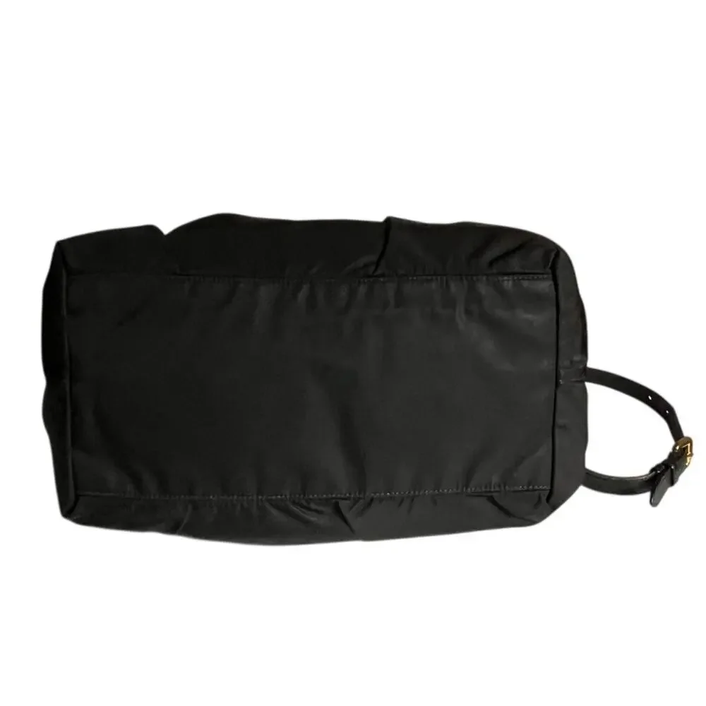 PRADA Authentic Tessuto Gaufre Ruched Nylon Satchel Handbag Black Gold Crossbody